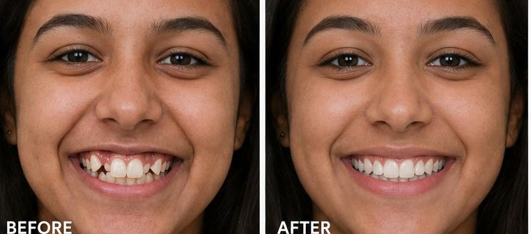 Smile Line Correction before and after braces